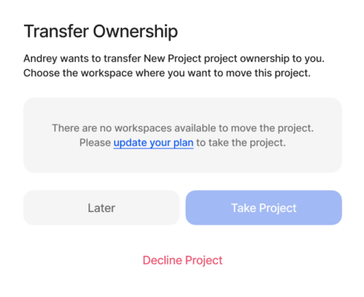 Transfer Project ownership