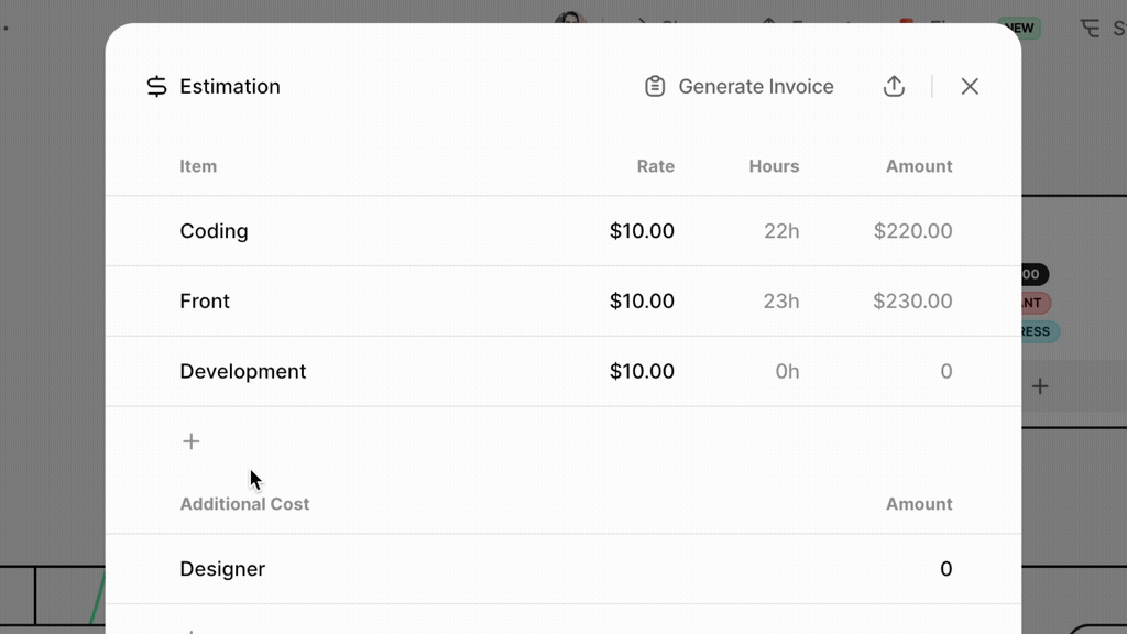 Cost Estimation tool